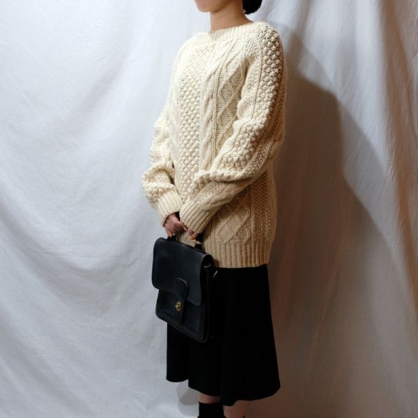 画像7: 白 クリーム色 アラン ニット[25653]