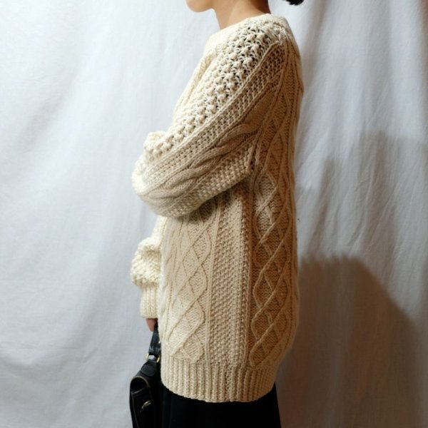 画像4: 白 クリーム色 アラン ニット[25653]