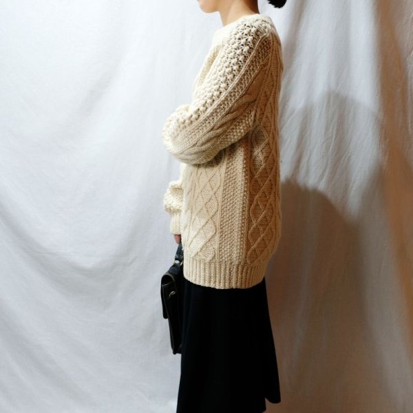 画像8: 白 クリーム色 アラン ニット[25653]