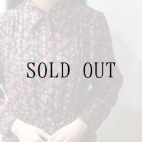 花柄 バラ柄 紺系 長袖 レトロワンピース シャツカラー[56560]