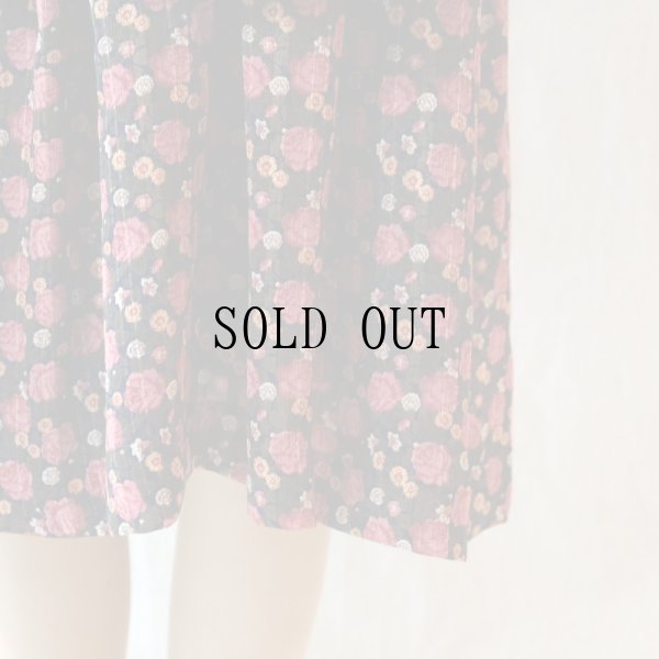 画像4: 花柄 バラ柄 紺系 長袖 レトロワンピース シャツカラー[56560]