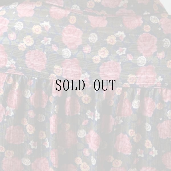 画像10: 花柄 バラ柄 紺系 長袖 レトロワンピース シャツカラー[56560]