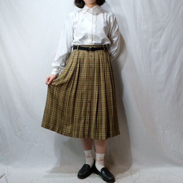 画像6: チェック柄 グリーン系 スカート プリーツ /w68cm[42277]