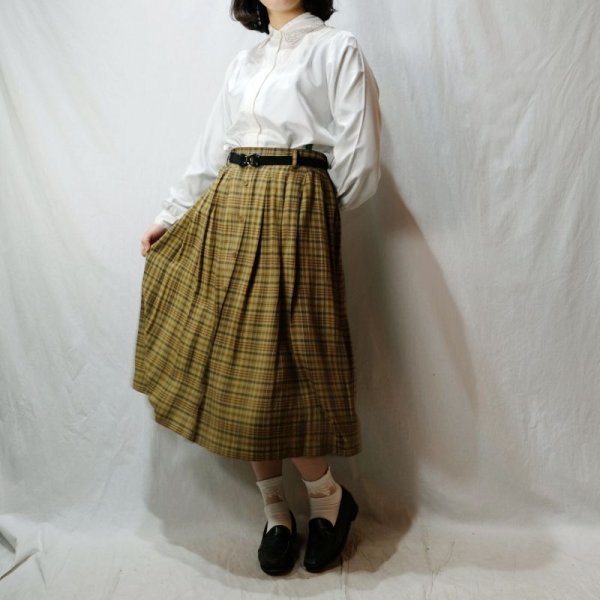 画像10: チェック柄 グリーン系 スカート プリーツ /w68cm[42277]