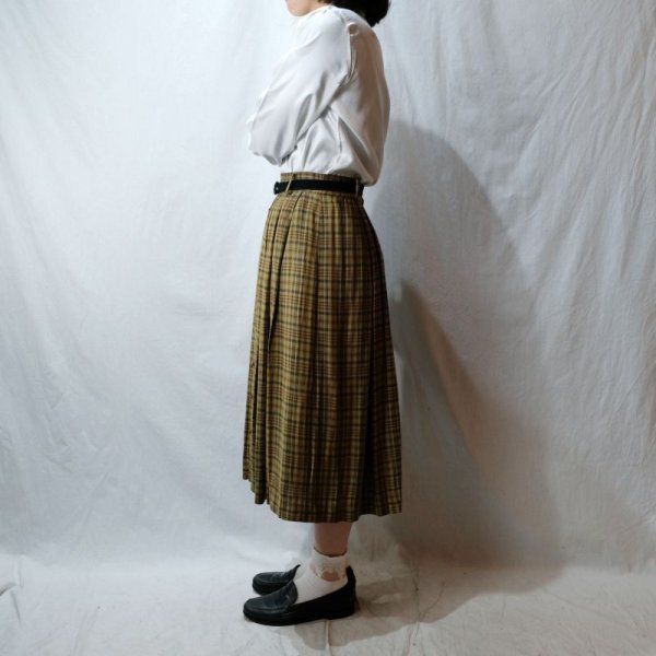 画像7: チェック柄 グリーン系 スカート プリーツ /w68cm[42277]