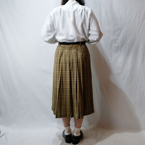 画像8: チェック柄 グリーン系 スカート プリーツ /w68cm[42277]