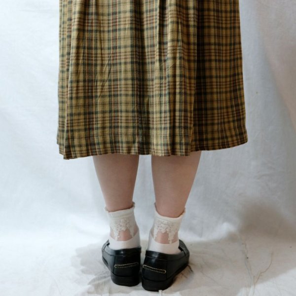 画像9: チェック柄 グリーン系 スカート プリーツ /w68cm[42277]