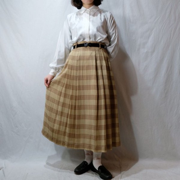 画像3: チェック柄 黄色 スカート フレア /w63cm[42286]
