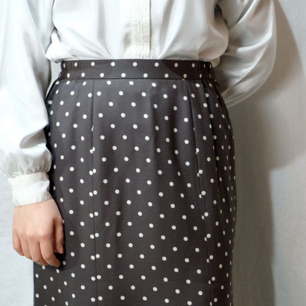 画像5: ドット柄 グレー スカート セミタイトスカート/w65cm[42293]