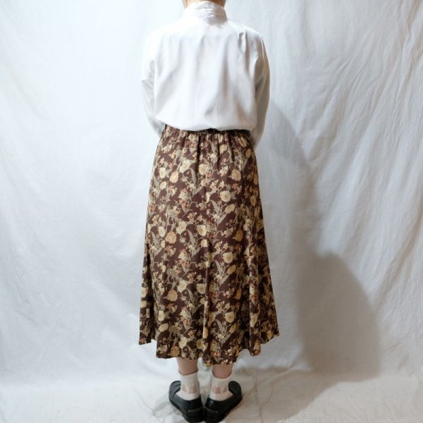 画像9: 花柄 ブラウン スカート フレア/w64cm[42301]