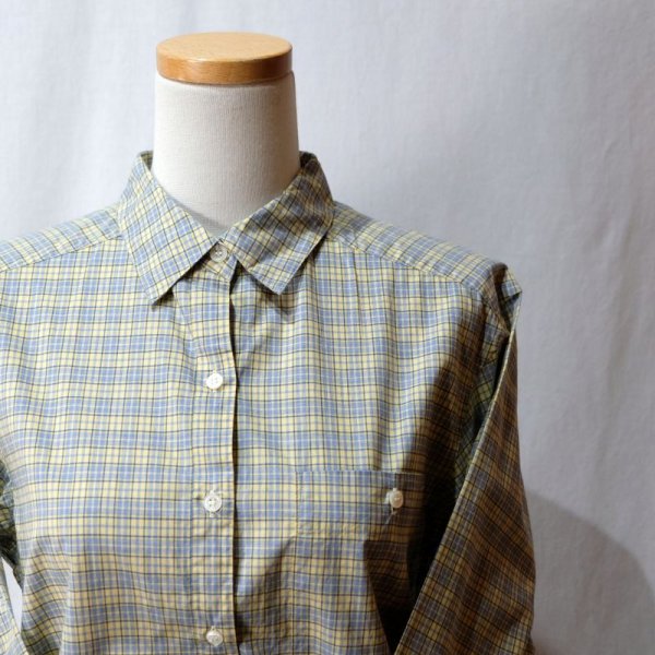 画像3: チェック柄 黄色×青 長袖 ブラウス レギュラーカラー[16554]