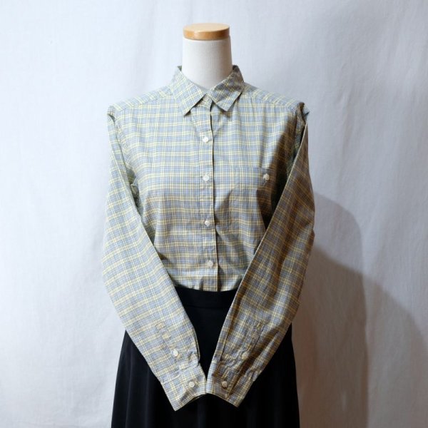 画像5: チェック柄 黄色×青 長袖 ブラウス レギュラーカラー[16554]