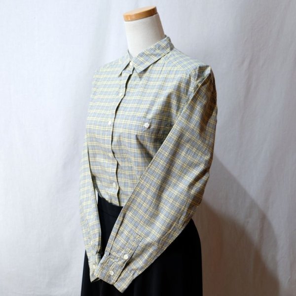 画像7: チェック柄 黄色×青 長袖 ブラウス レギュラーカラー[16554]