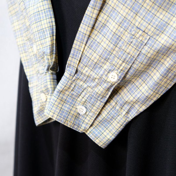 画像16: チェック柄 黄色×青 長袖 ブラウス レギュラーカラー[16554]