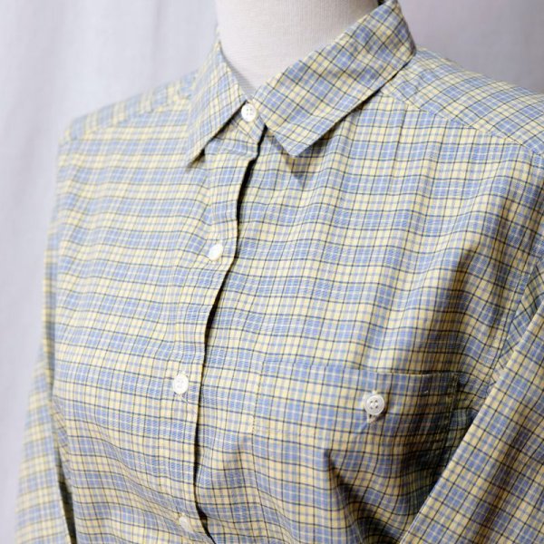 画像4: チェック柄 黄色×青 長袖 ブラウス レギュラーカラー[16554]