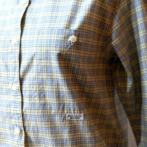 画像14: チェック柄 黄色×青 長袖 ブラウス レギュラーカラー[16554]