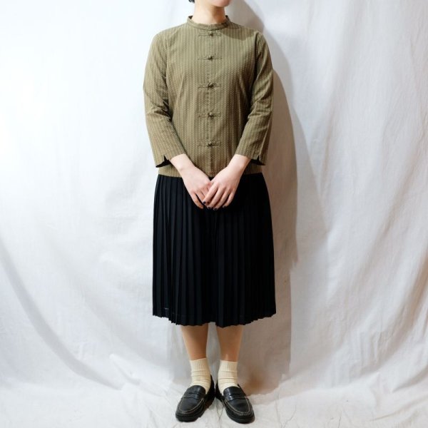 画像6: 幾何学柄 緑 長袖 チャイナブラウス スタンドカラー[16558]