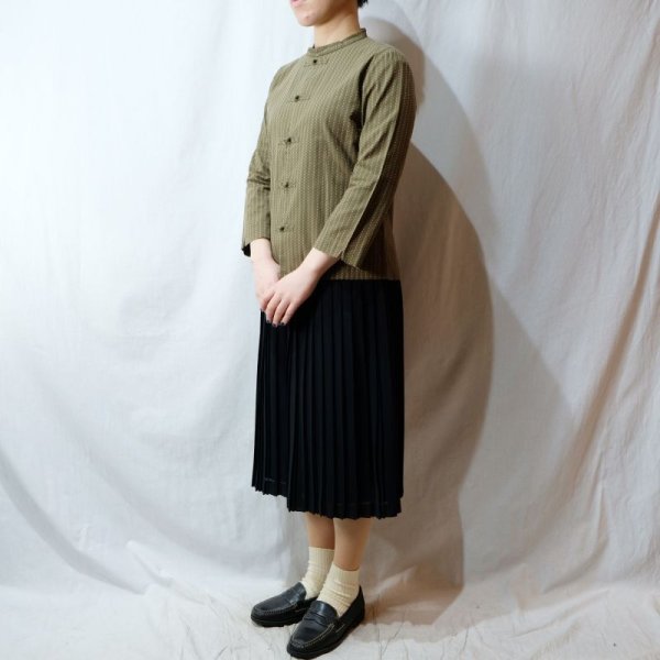 画像8: 幾何学柄 緑 長袖 チャイナブラウス スタンドカラー[16558]