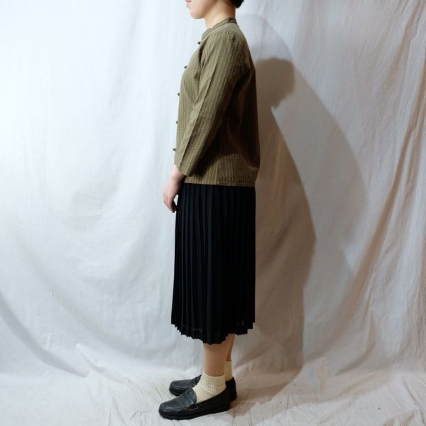 画像7: 幾何学柄 緑 長袖 チャイナブラウス スタンドカラー[16558]