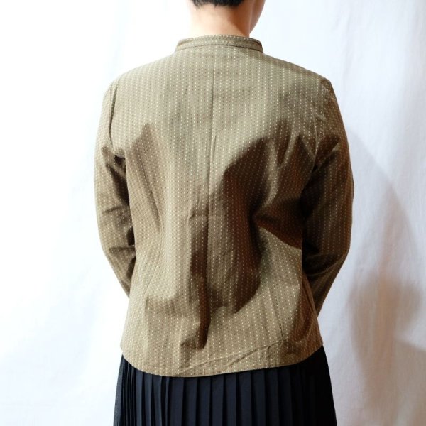 画像5: 幾何学柄 緑 長袖 チャイナブラウス スタンドカラー[16558]