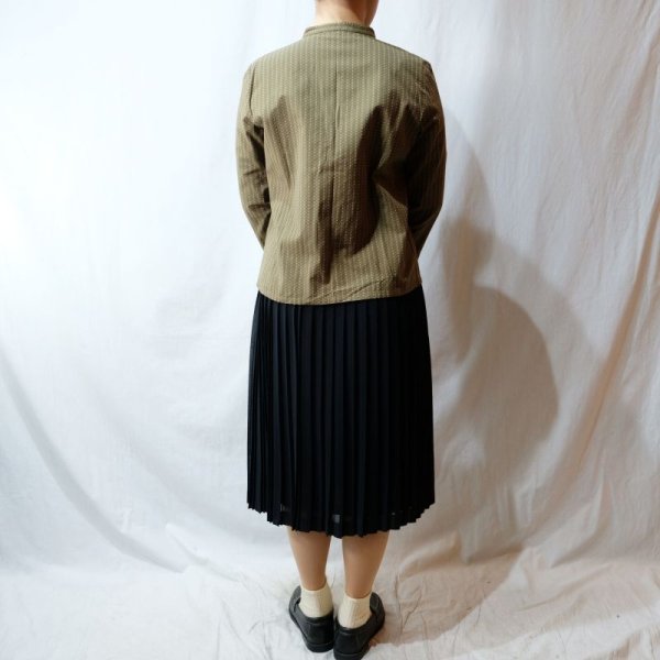 画像9: 幾何学柄 緑 長袖 チャイナブラウス スタンドカラー[16558]