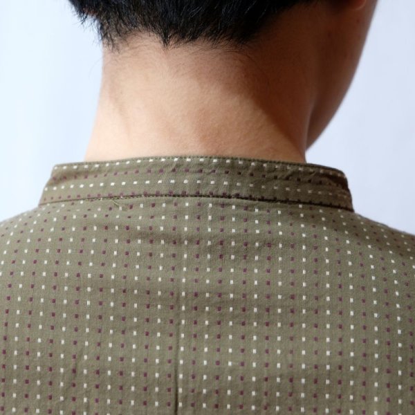 画像11: 幾何学柄 緑 長袖 チャイナブラウス スタンドカラー[16558]