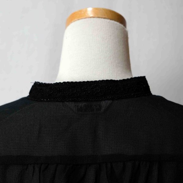 画像9: 無地 黒 半袖 ブラウス スタンドカラー[16567]