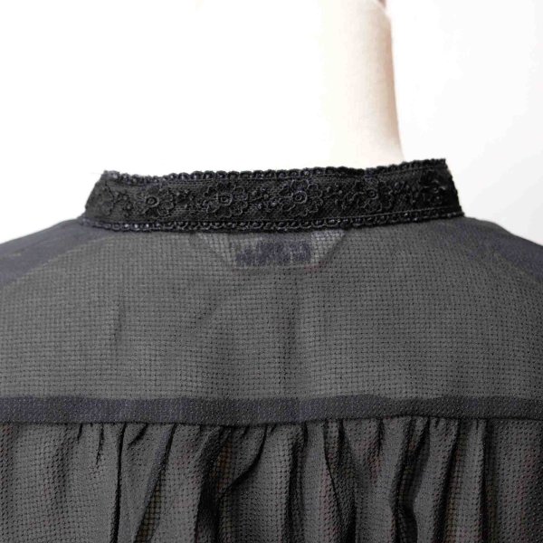 画像10: 無地 黒 半袖 ブラウス スタンドカラー[16567]