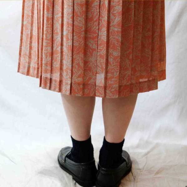 画像7: リーフ柄 ピンク系 半袖 レトロワンピース フリルカラー プリーツ  [56631]