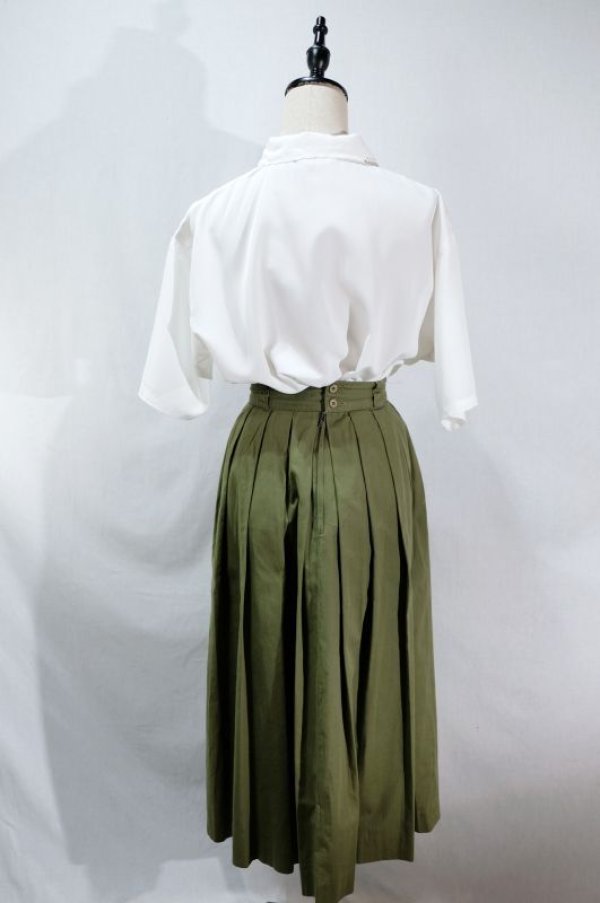 画像8: 無地 グリーン コットン スカート フレア タック[11571]