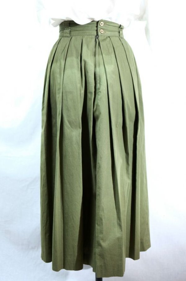 画像7: 無地 グリーン コットン スカート フレア タック[11571]