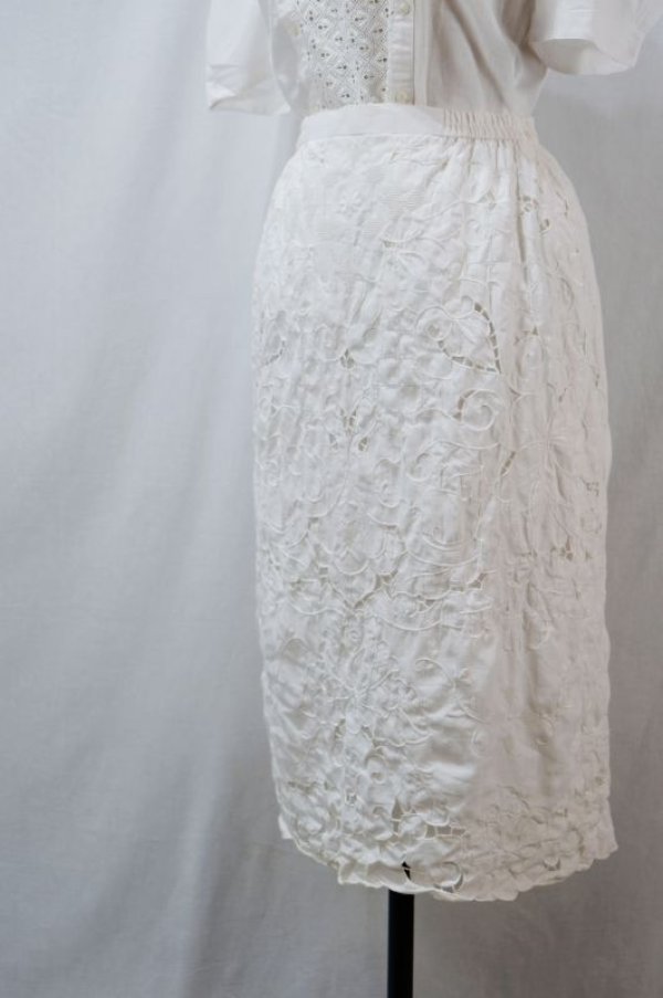 画像3: 無地 白 総レース スカート タイト /w66cm [11573]