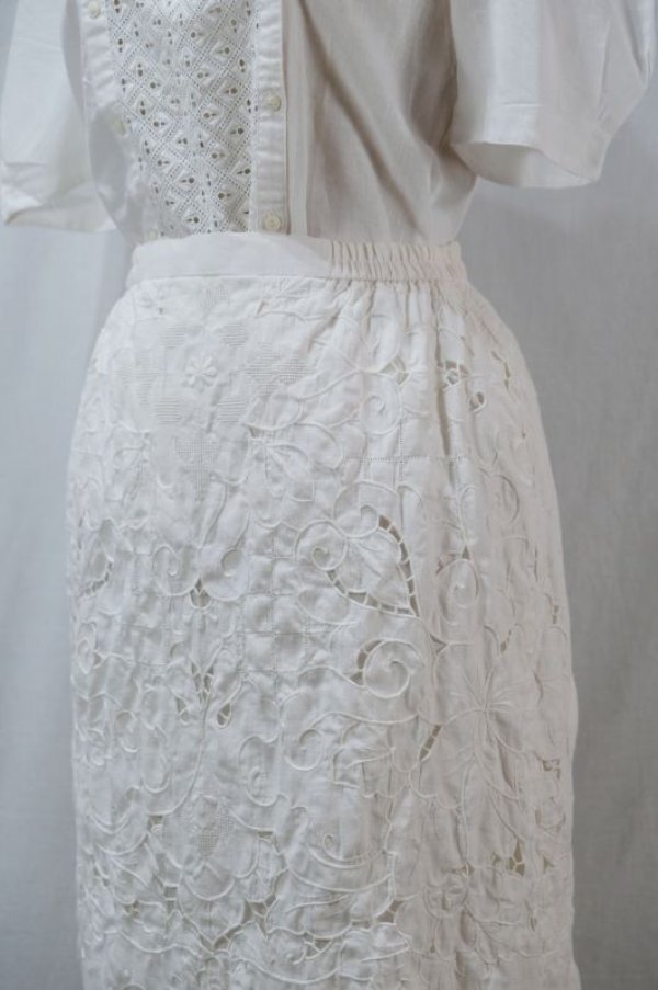 画像4: 無地 白 総レース スカート タイト /w66cm [11573]