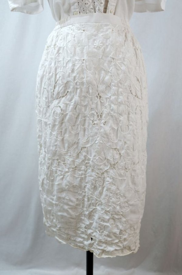 画像10: 無地 白 総レース スカート タイト /w66cm [11573]