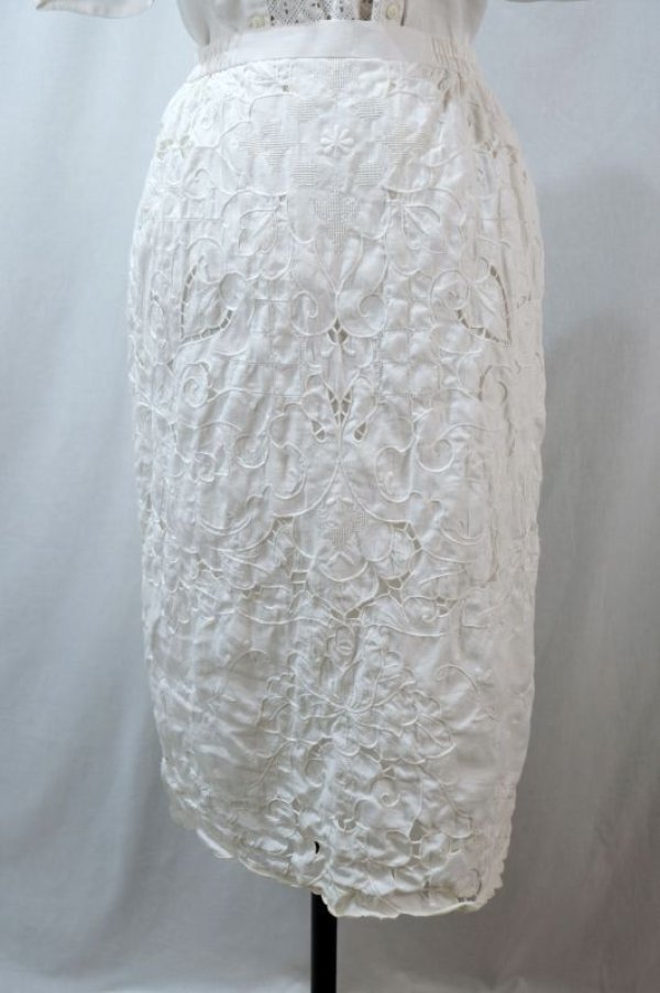 画像14: 無地 白 総レース スカート タイト /w66cm [11573]
