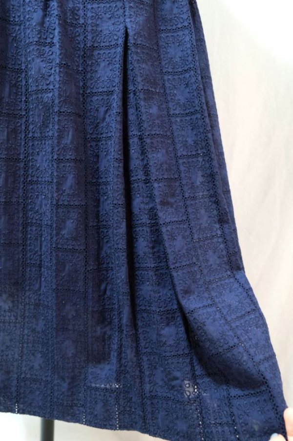 画像10: 無地 ネイビー スカート ボックスプリーツ レース生地 w/68cm [11574]