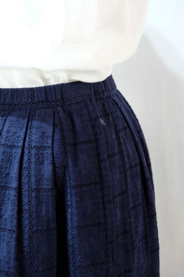 画像6: 無地 ネイビー スカート ボックスプリーツ レース生地 w/68cm [11574]