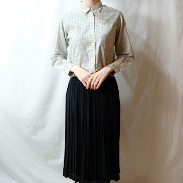 画像4: チェック柄 白×青×黄色 長袖 ブラウス  レギュラーカラー  [16609]