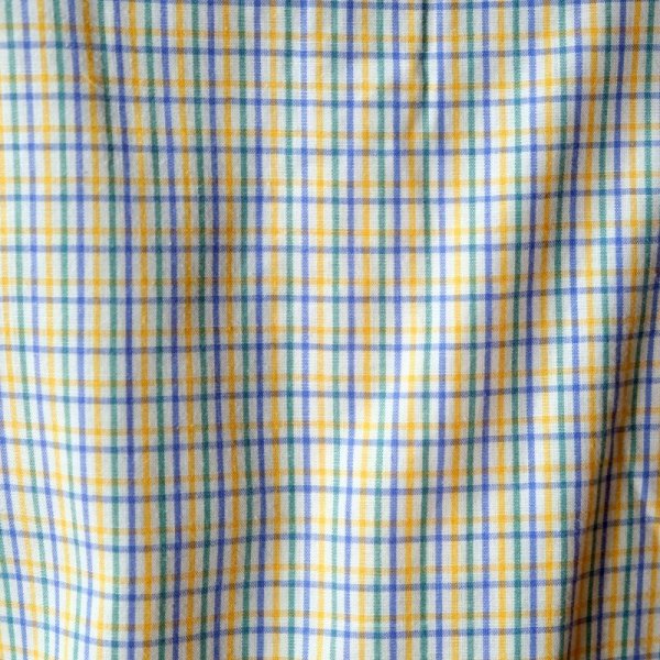 画像8: チェック柄 白×青×黄色 長袖 ブラウス  レギュラーカラー  [16609]