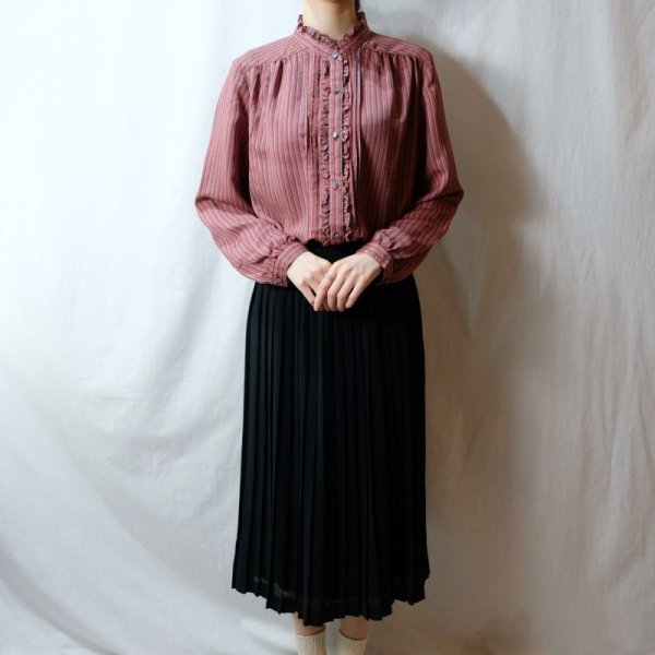 画像5: チェック柄 赤系 長袖 ブラウス フリルカラー [16601]