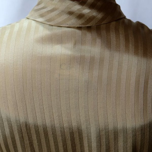 画像9: ストライプ柄 オリーブ色 長袖 シルク ブラウス ボウタイカラー [11438]