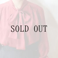 無地 赤 長袖 ブラウス ボウタイカラー [11433]
