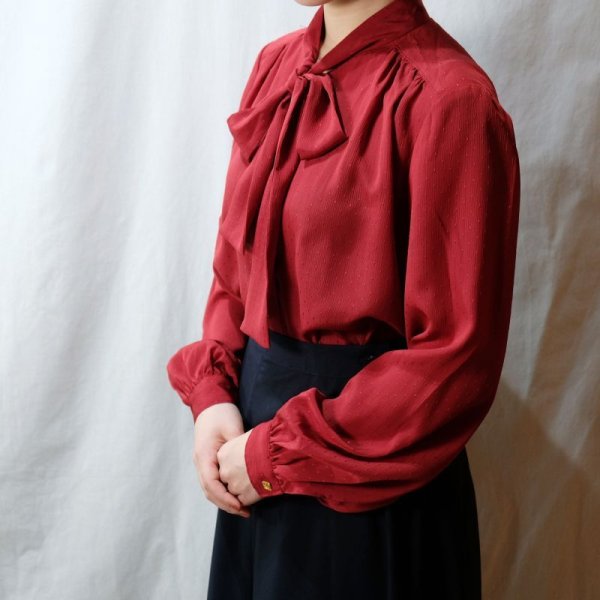 画像5: 無地 赤 長袖 ブラウス ボウタイカラー [11433]