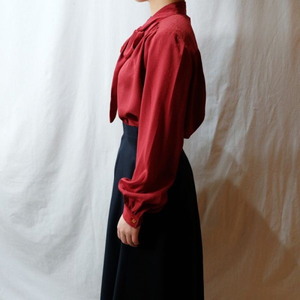 画像6: 無地 赤 長袖 ブラウス ボウタイカラー [11433]