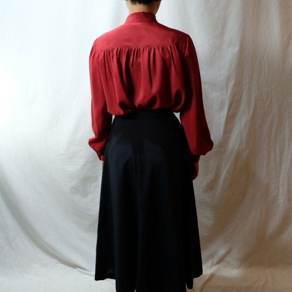 画像7: 無地 赤 長袖 ブラウス ボウタイカラー [11433]