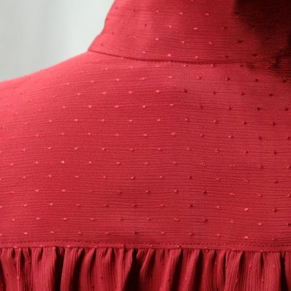 画像8: 無地 赤 長袖 ブラウス ボウタイカラー [11433]