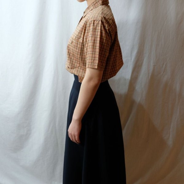 画像6: タータンチェック柄 くすみオレンジ系 半袖 ブラウス レギュラーカラー[11442]