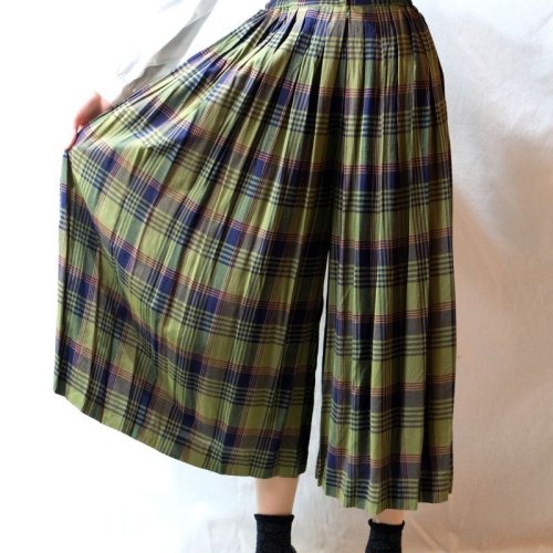 他の写真1: チェック柄 緑系 キュロット プリーツ/w64cm[11479]