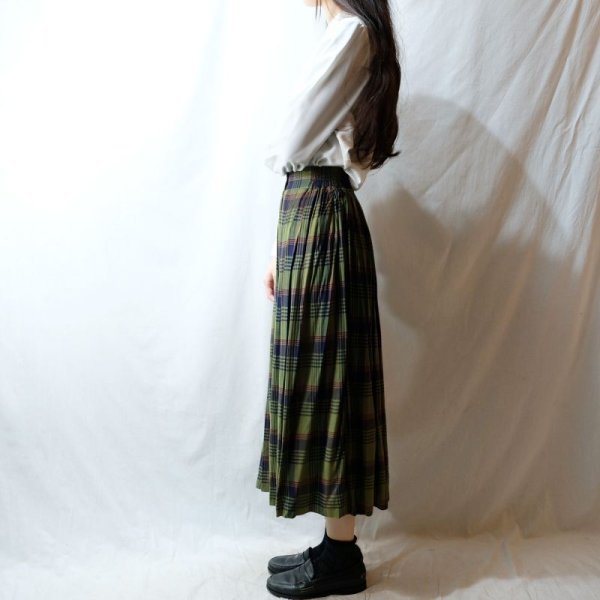 画像7: チェック柄 緑系 キュロット プリーツ/w64cm[11479]
