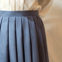 無地 ブルー スカート プリーツ 刺繍/w70cm[11491]